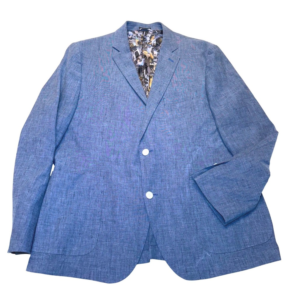 Flynt Bueller Mens Blue Linen Blend Sport Coat Blazer‎ 46R Car Lining